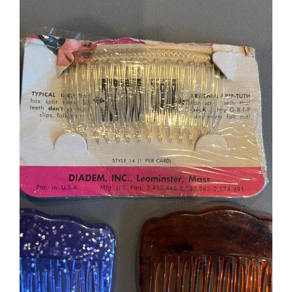 Mixed Lot of Vintage 1980s Plastic Side Hair‎ Combs, GOODY Glitter & Flowers